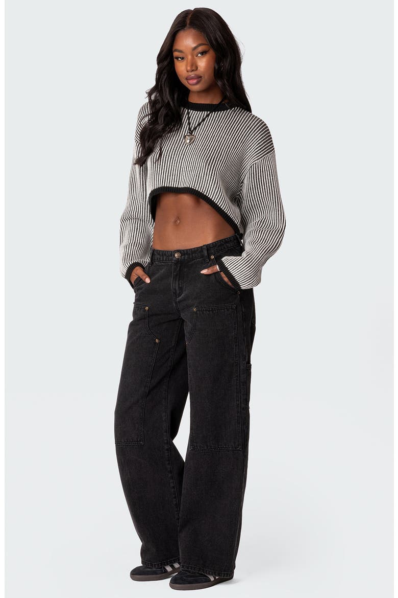 Ayla Low Rise Wide Leg Carpenter Jeans, Alternate, color, BLACK-WASHED