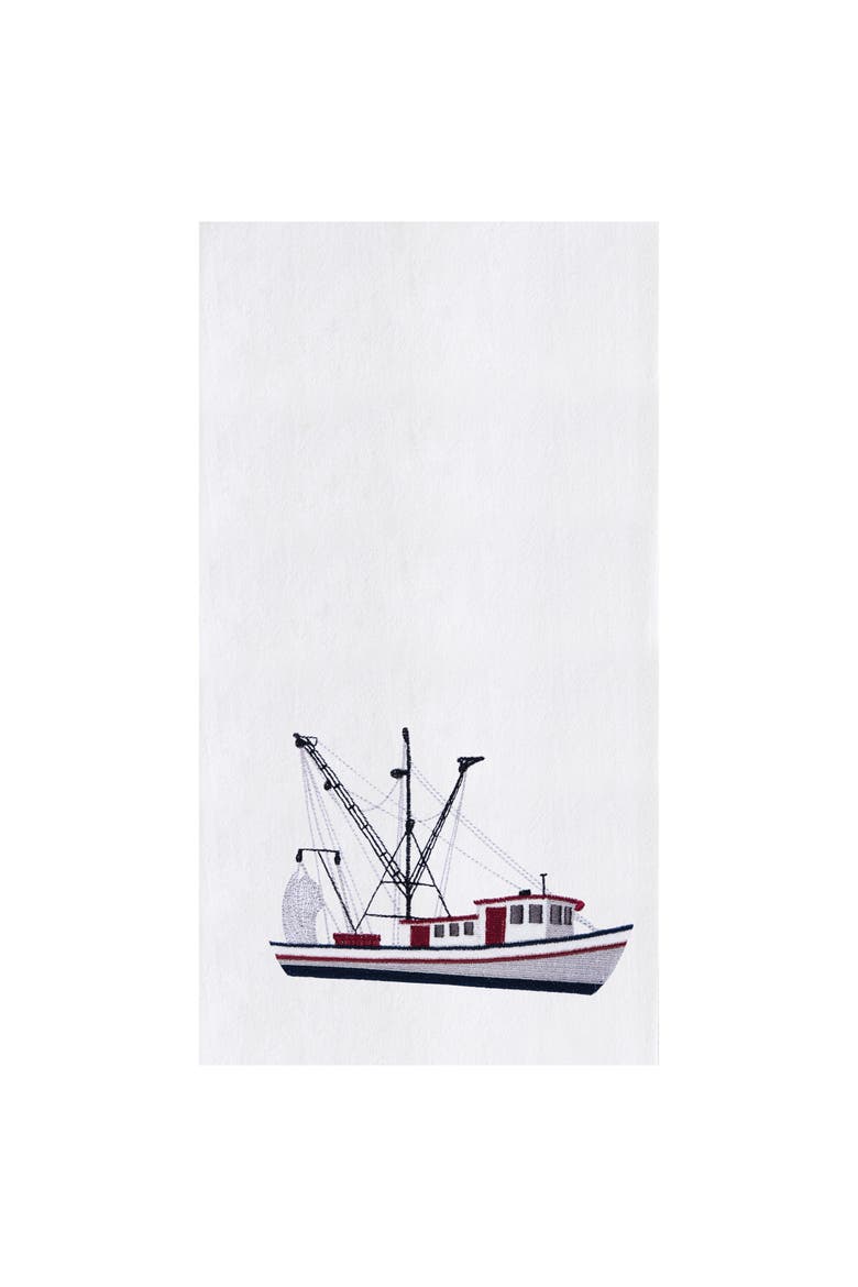 Shrimp Boat Kitchen and Bathroom Embroidered Hand Towel, Main, color, Red