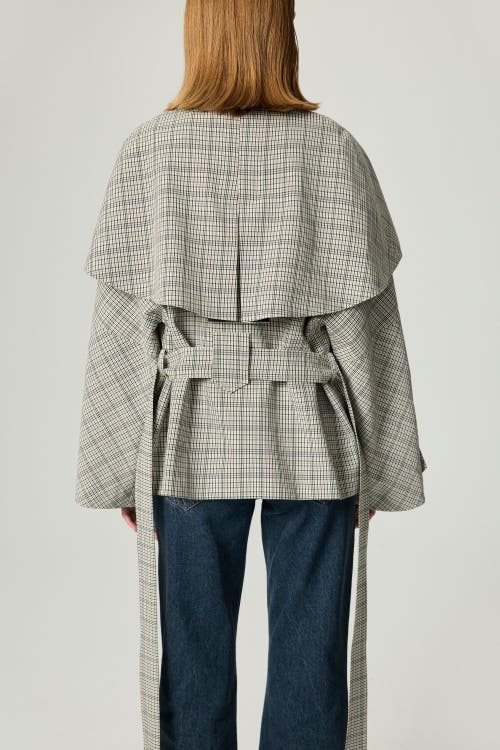 Nocturne Belted Glen Check Cape Trench In Gray