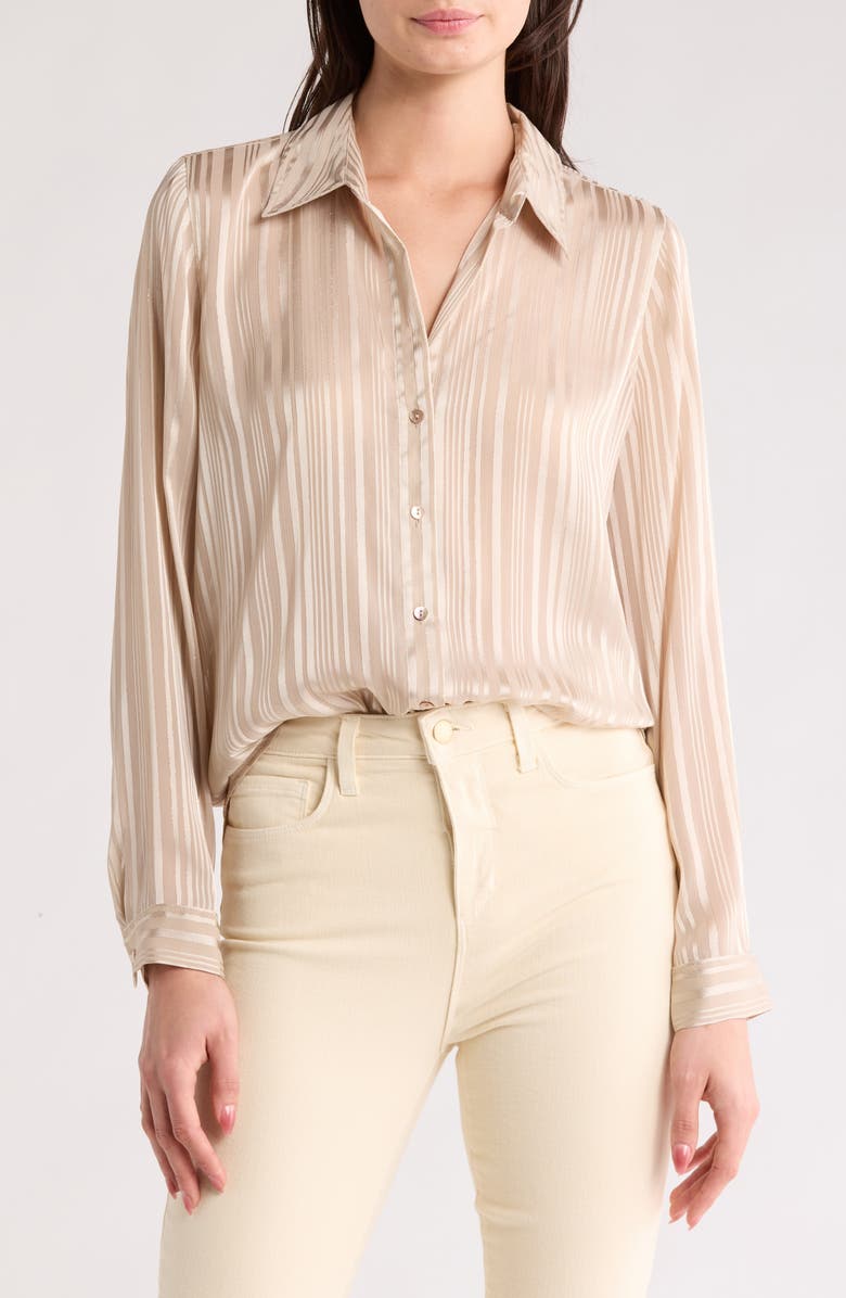 L'AGENCE Argo Metallic Stripe Long Sleeve Button-Up Shirt, Main, color,