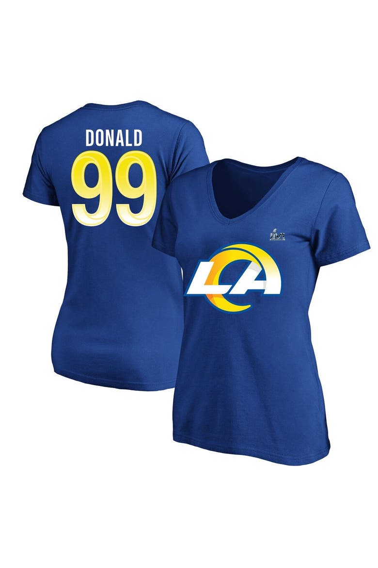 Women's Fanatics Branded Aaron Donald Royal Los Angeles Rams Super Bowl LVI Bound Plus Size Name & Number V-Neck T-Shirt, Main, color, Royal