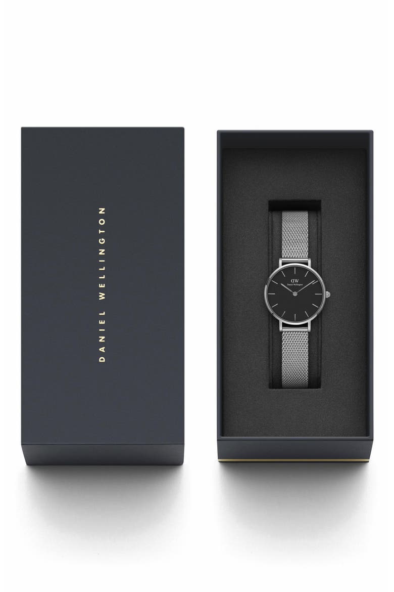Classic Petite Mesh Strap Watch, 28mm, Alternate, color, SILVER/ BLACK / SILVER