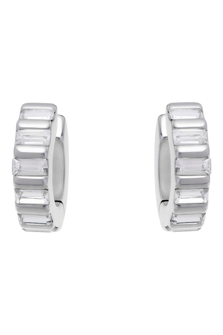 Liza Linear Crystal Huggie Hoop Earrings, Alternate, color, SILVER TONE / CLEAR CRYSTAL