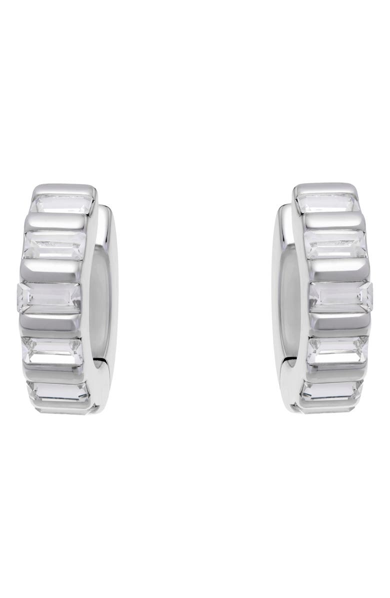 Reiss Liza Linear Crystal Huggie Hoop Earrings, Alternate, color, Silver Tone / Clear Crystal