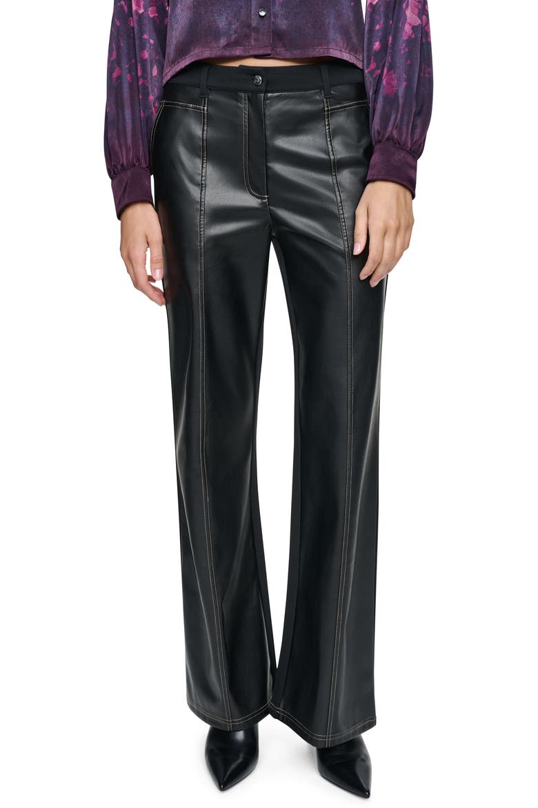 Faux Leather Straight Leg Pants, Main, color, BLACK