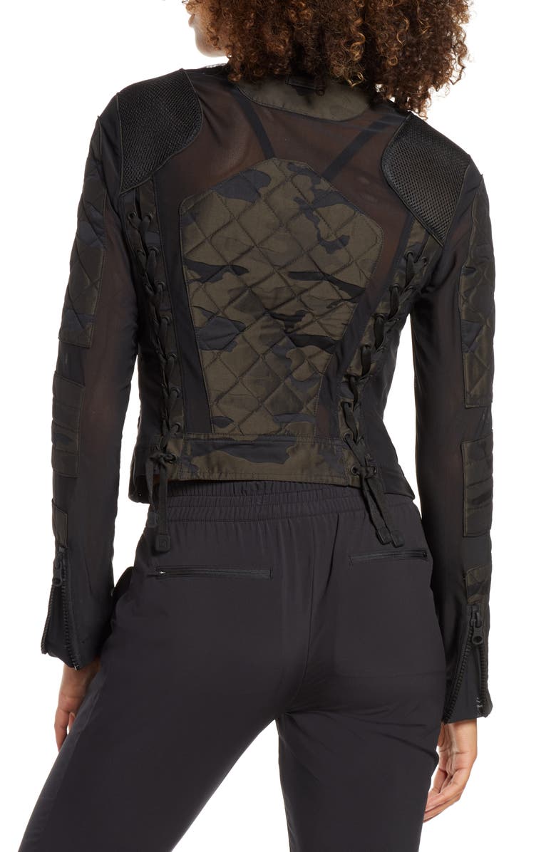 Blanc Noir Camo Mesh Moto Jacket, Alternate, color, Camo