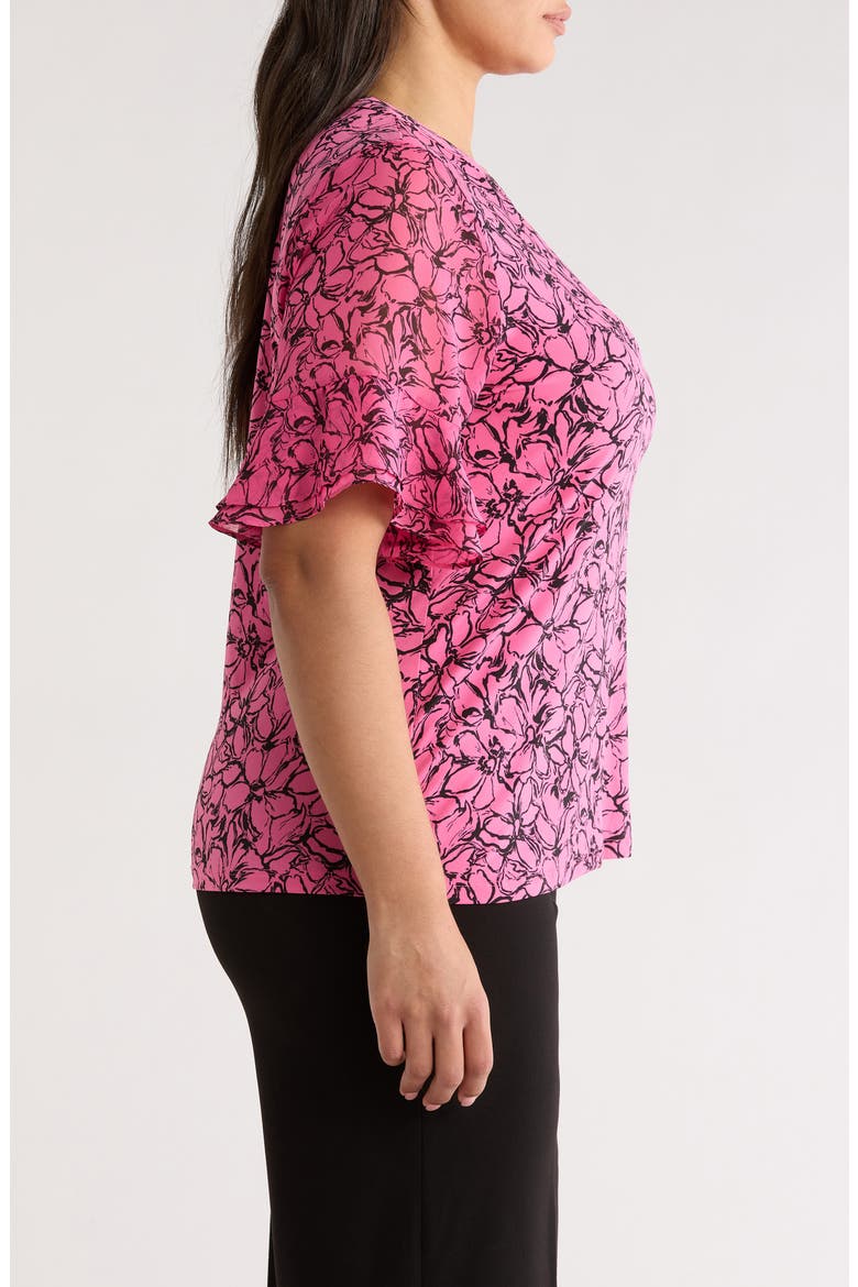 Flutter Sleeve Top, Alternate, color, PINK BERRY/ ANNE BLACK