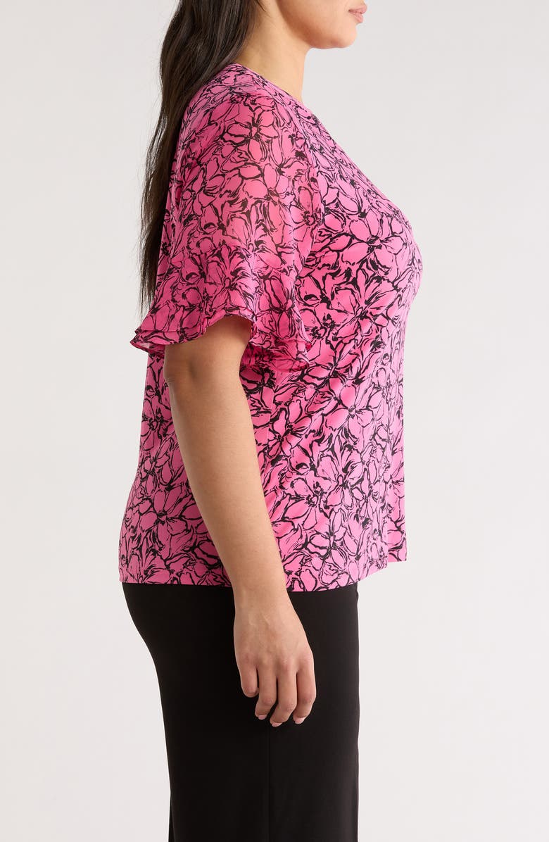 AK ANNE KLEIN Flutter Sleeve Top, Alternate, color, Pink Berry/ Anne Black