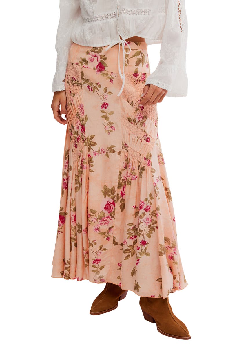 Free People Rowan Floral Smocked Maxi Skirt, Main, color, Falling Floral-Mauve