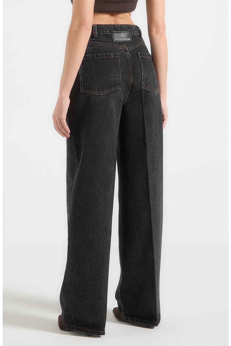 Astrid Wrapover Denim Wide Leg Jeans, Alternate, color, Black