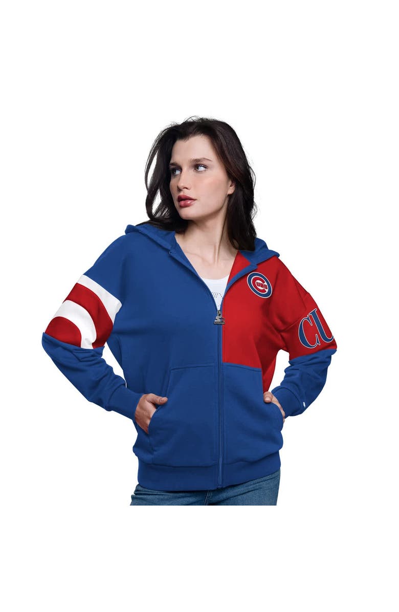 STARTER Women's Starter Royal/Red Chicago Cubs Curve Ball Full Zip Hoodie Sweatshirt, Main, color, 