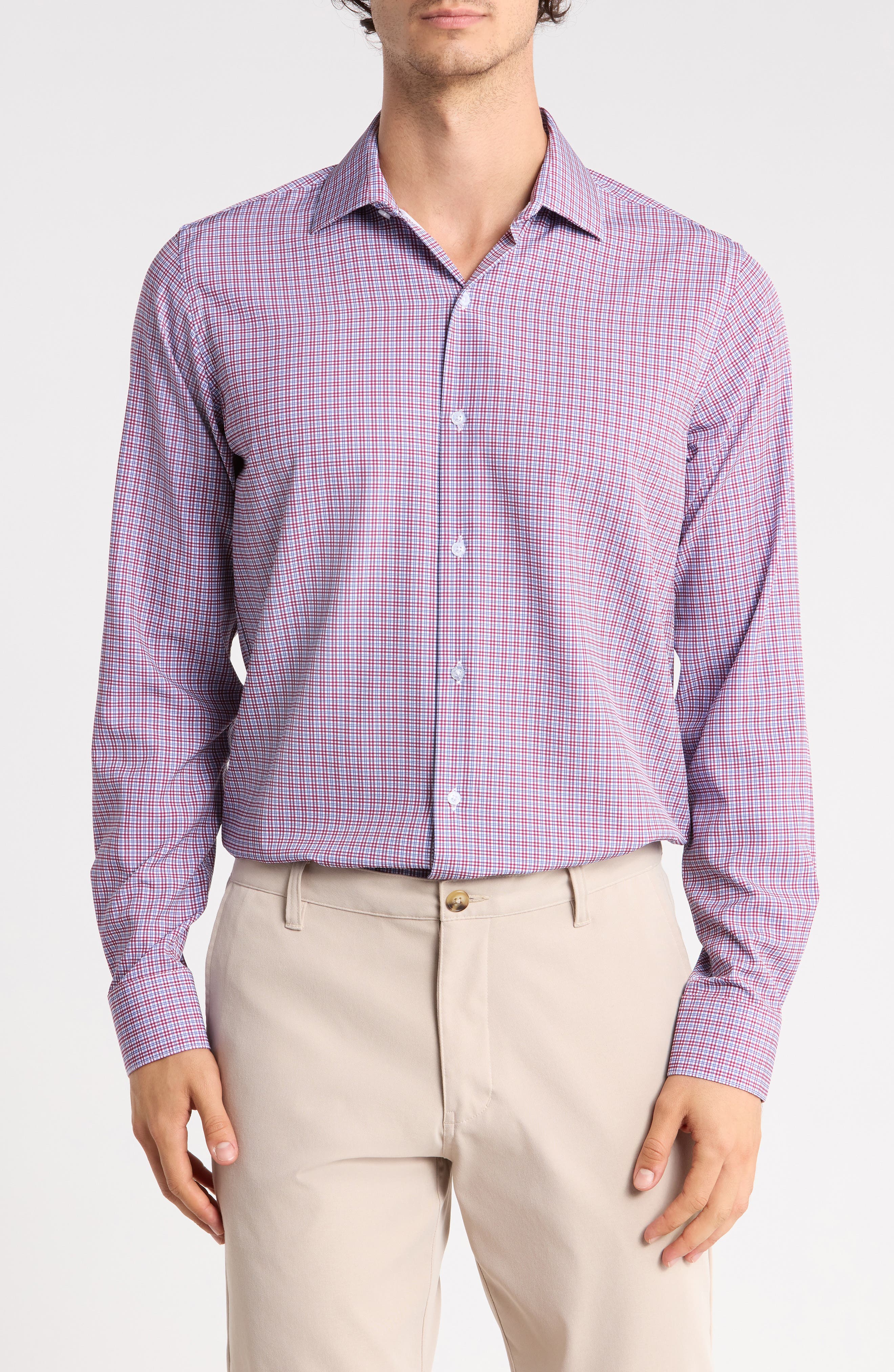 Slim Fit Windowpane Stretch Dress Shirt