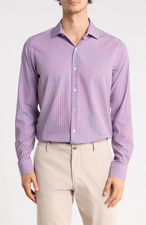 Slim Fit Windowpane Stretch Dress Shirt