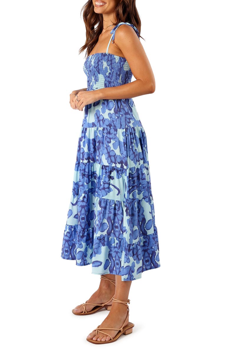 Petal & Pup Amarie Floral Tie Strap Smocked Midi Sundress, Alternate, color, Blue
