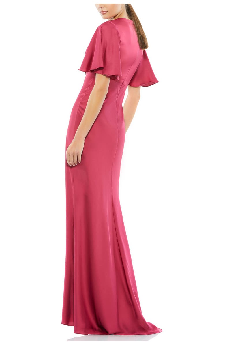 Mac Duggal Flounce Sleeve V-Neck Trumpet Gown, Alternate, color, Raspberry