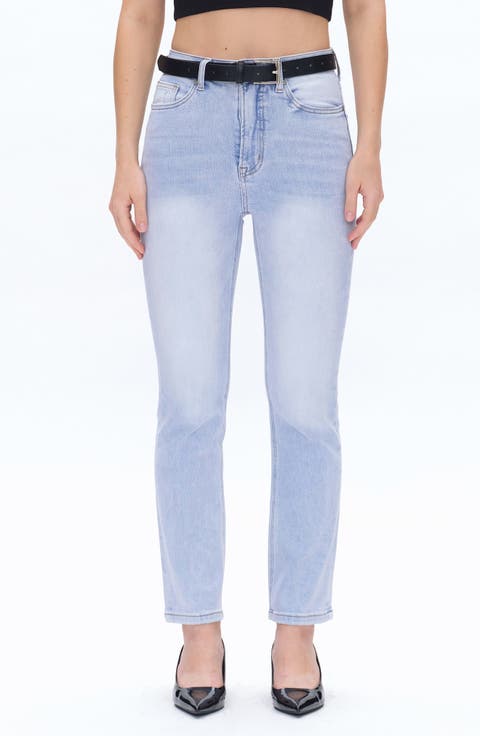 High Waist Straight Leg Jeans (Sky Blue)