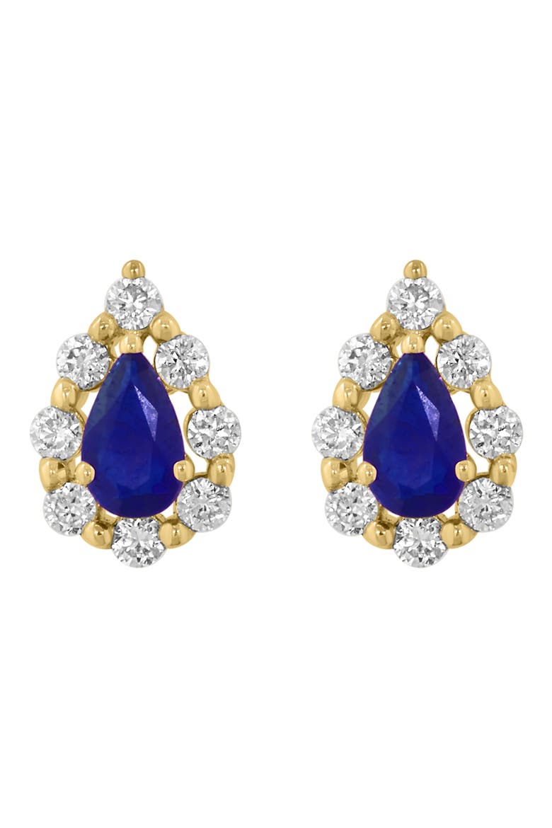 Pear Cut Sapphire & Diamond Halo Stud Earrings, Main, color, BLUE
