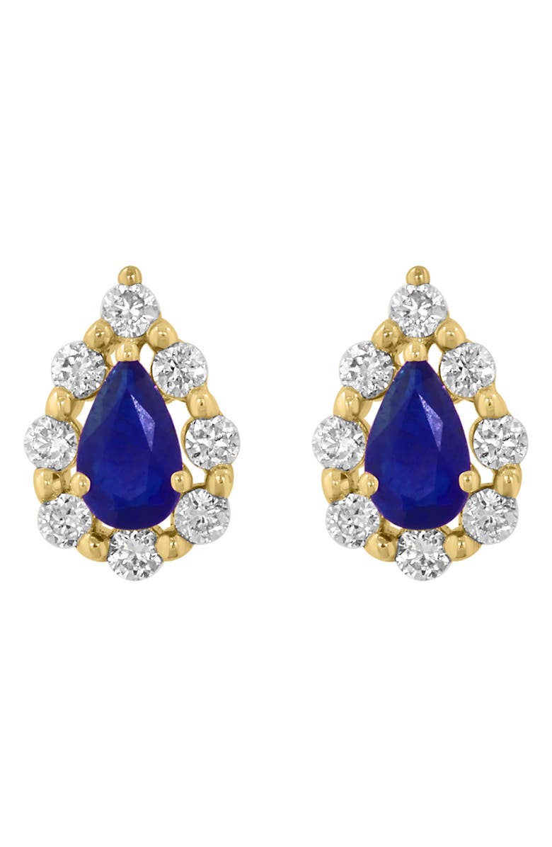 EFFY Pear Cut Sapphire & Diamond Halo Stud Earrings, Main, color, Blue