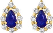 EFFY Pear Cut Sapphire & Diamond Halo Stud Earrings