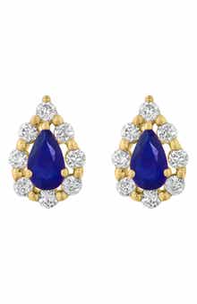 EFFY Pear Cut Sapphire & Diamond Halo Stud Earrings