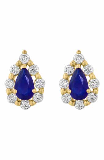 Pear Cut Sapphire & Diamond Halo Stud Earrings