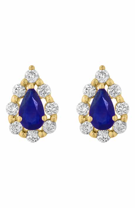 EFFY Pear Cut Sapphire & Diamond Halo Stud Earrings