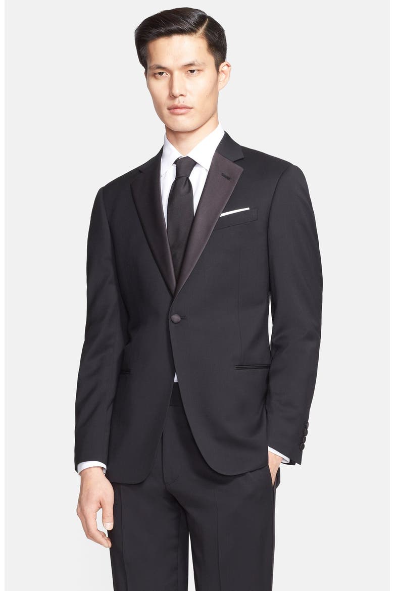 Armani Collezioni 'Giorgio' Trim Fit Notch Lapel Tuxedo, Alternate, color, SOLID BLACK