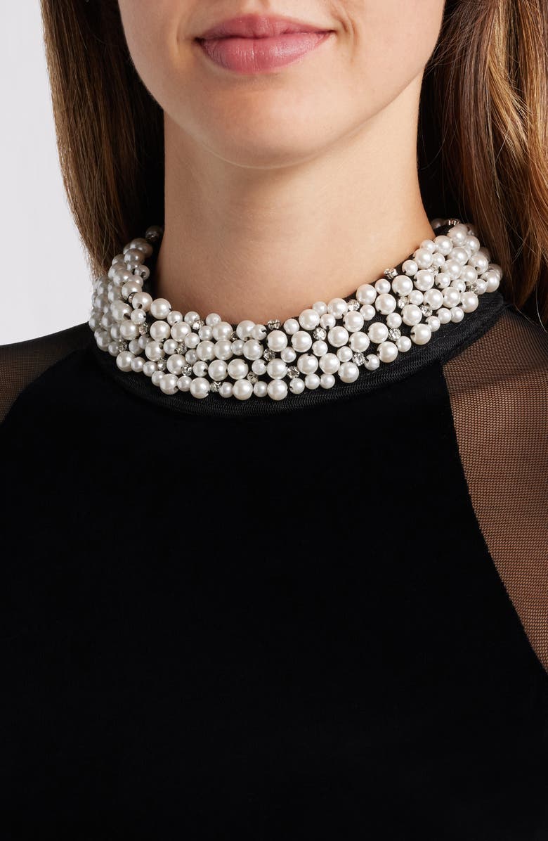 Eliza J Embellished Ruched Long Sleeve Velvet Gown, Alternate, color, Black