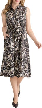 Jones New York Summer Tie Waist Sleeveless Shirtdress