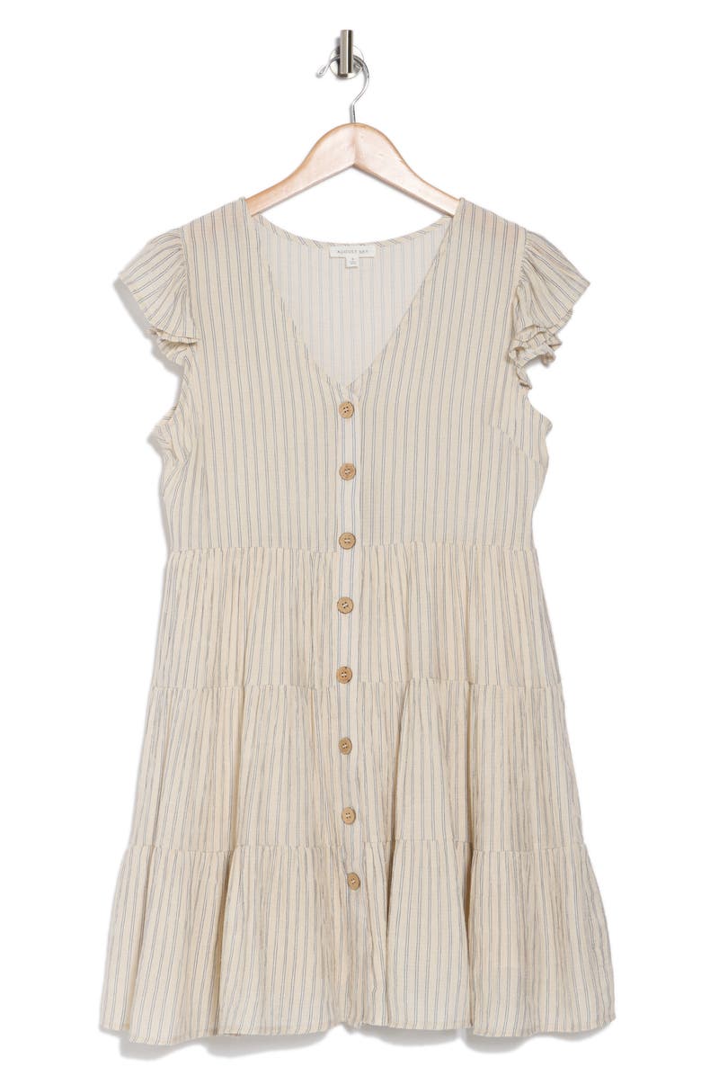 AUGUST SKY Stripe Cap Sleeve Button Front Minidress, Alternate, color,
