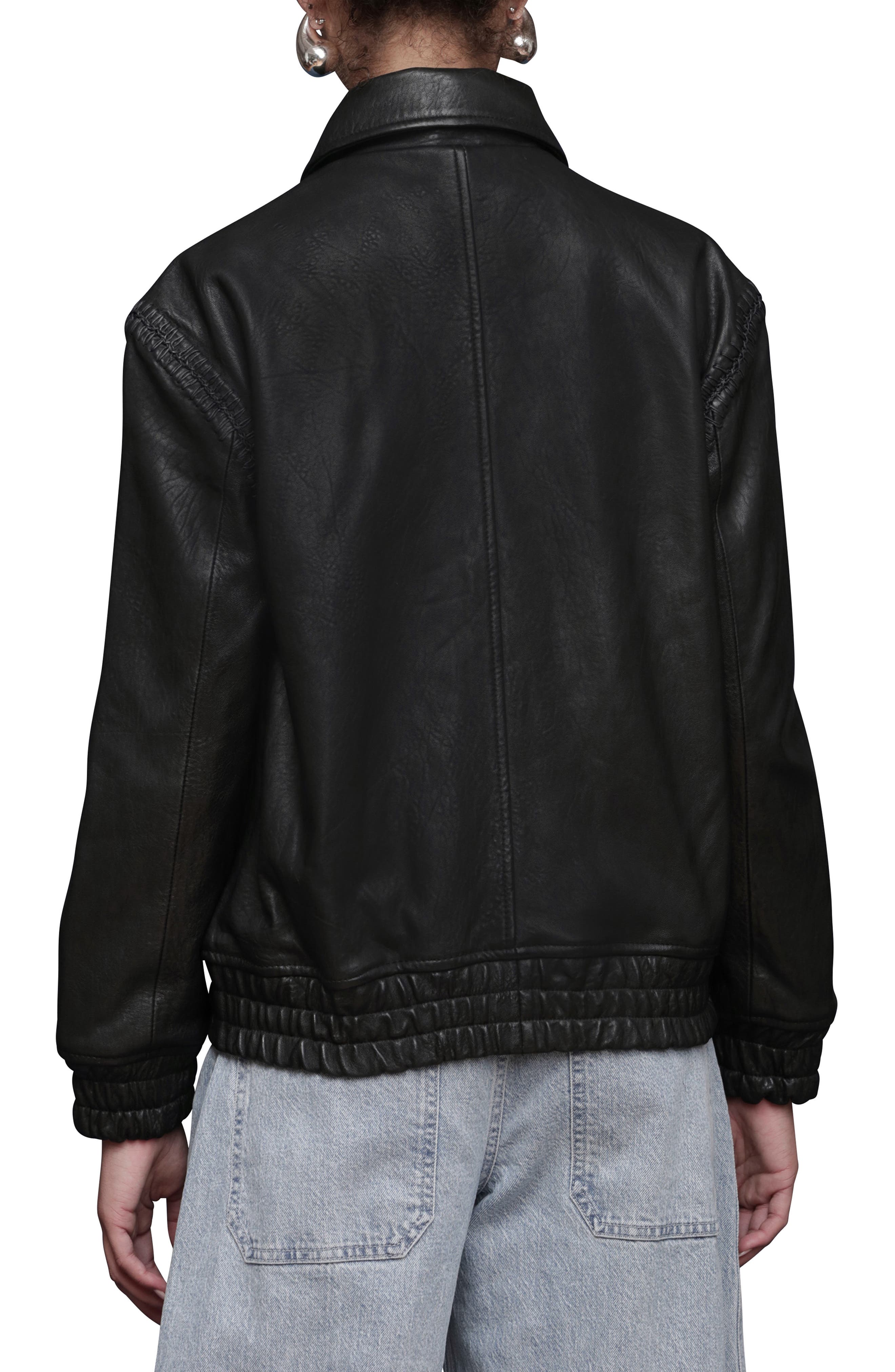 Leather Bomber Jacket with Embroidered Trim - image 2