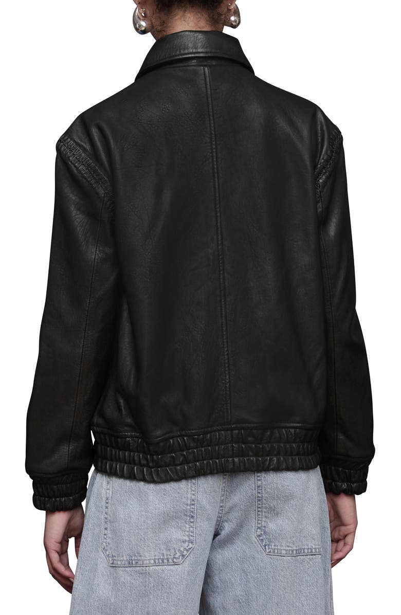 Avec Les Filles Leather Bomber Jacket with Embroidered Trim, Alternate, color, Black