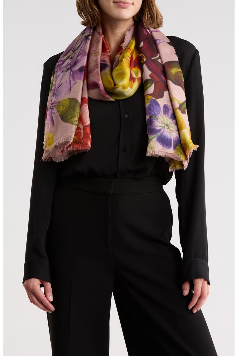Floral Large Silk Scarf, Main, color, PINK
