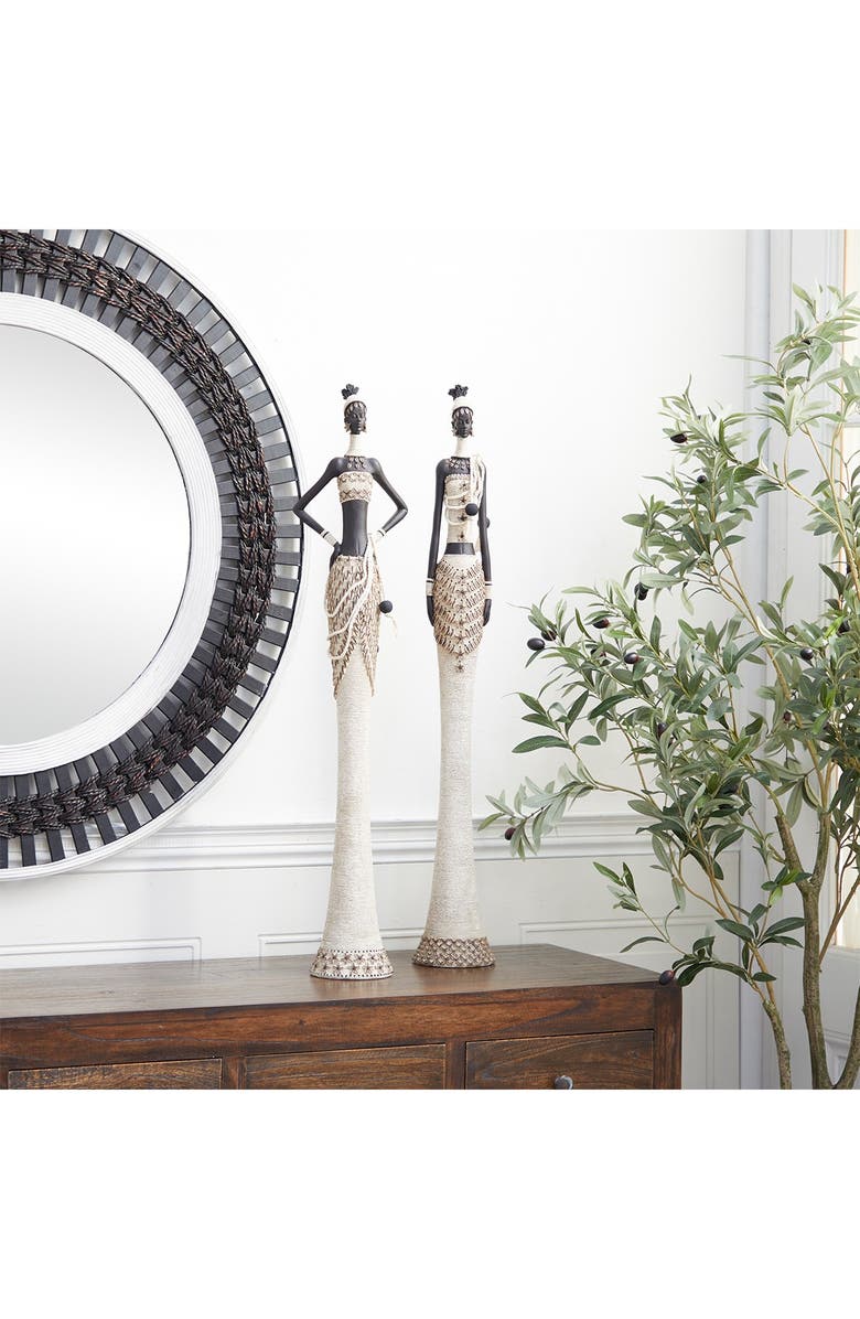 WILLOW ROW White Polystone Standing Woman Sculpture with Intricate Detail - Set of 2, Alternate, color, White