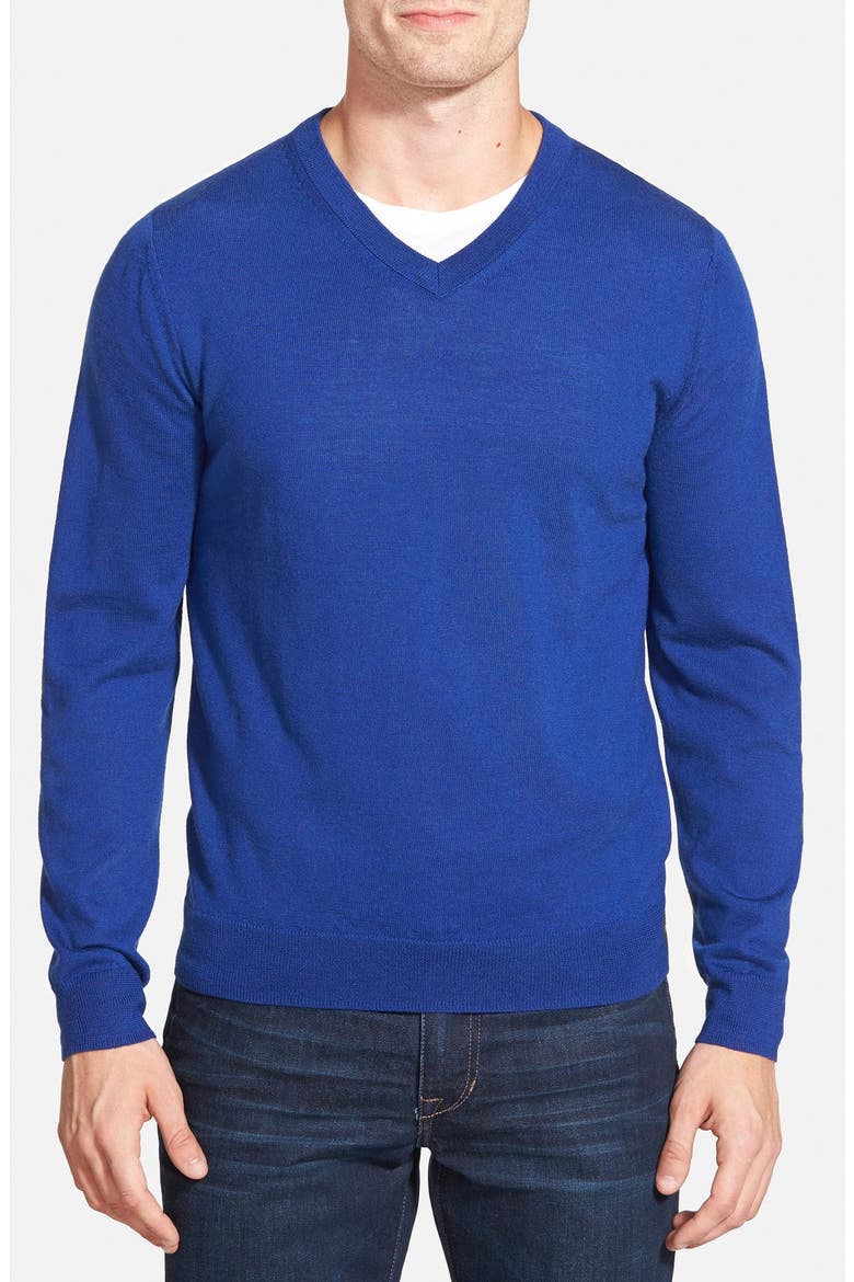 Merino Wool V-Neck Sweater, Main, color, BLUE CLASSICS