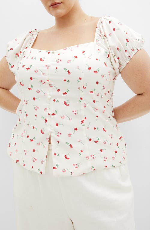 City Chic Daydreamer Print Puff Sleeve Top