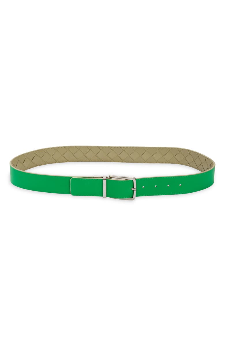 Bottega Veneta Intrecciato Weave Reversible Belt, Alternate, color, Travertine/ Parakeet/ Silver