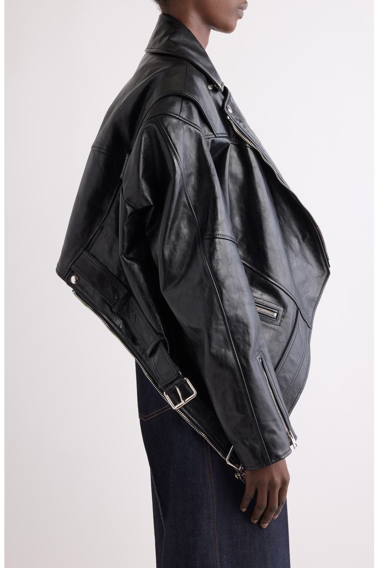 Trapeze Leather Biker Jacket, Alternate, color, BLACK