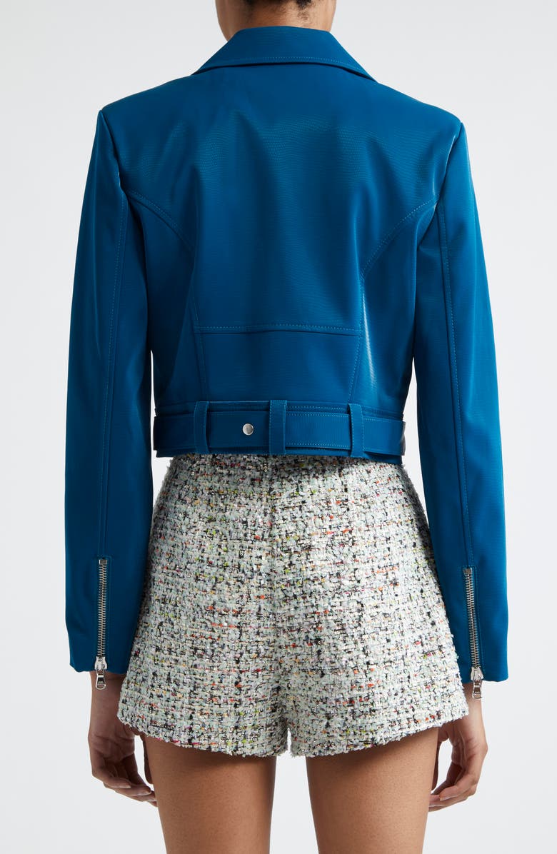 Cinq à Sept Zoe Embossed Faux Leather Moto Jacket, Alternate, color, Ink Blue