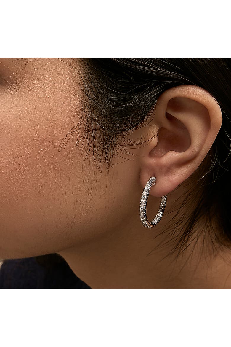 14K White Gold 3.00 Cttw Princess Diamond Inside Out Hoop Earrings, Alternate, color, White Gold