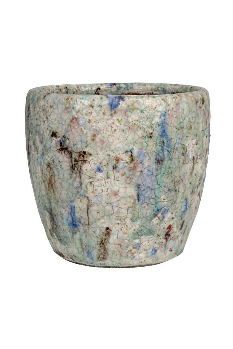Terra-cotta Planter with Crackle Glaze, Blue, Alternate, color, Blue