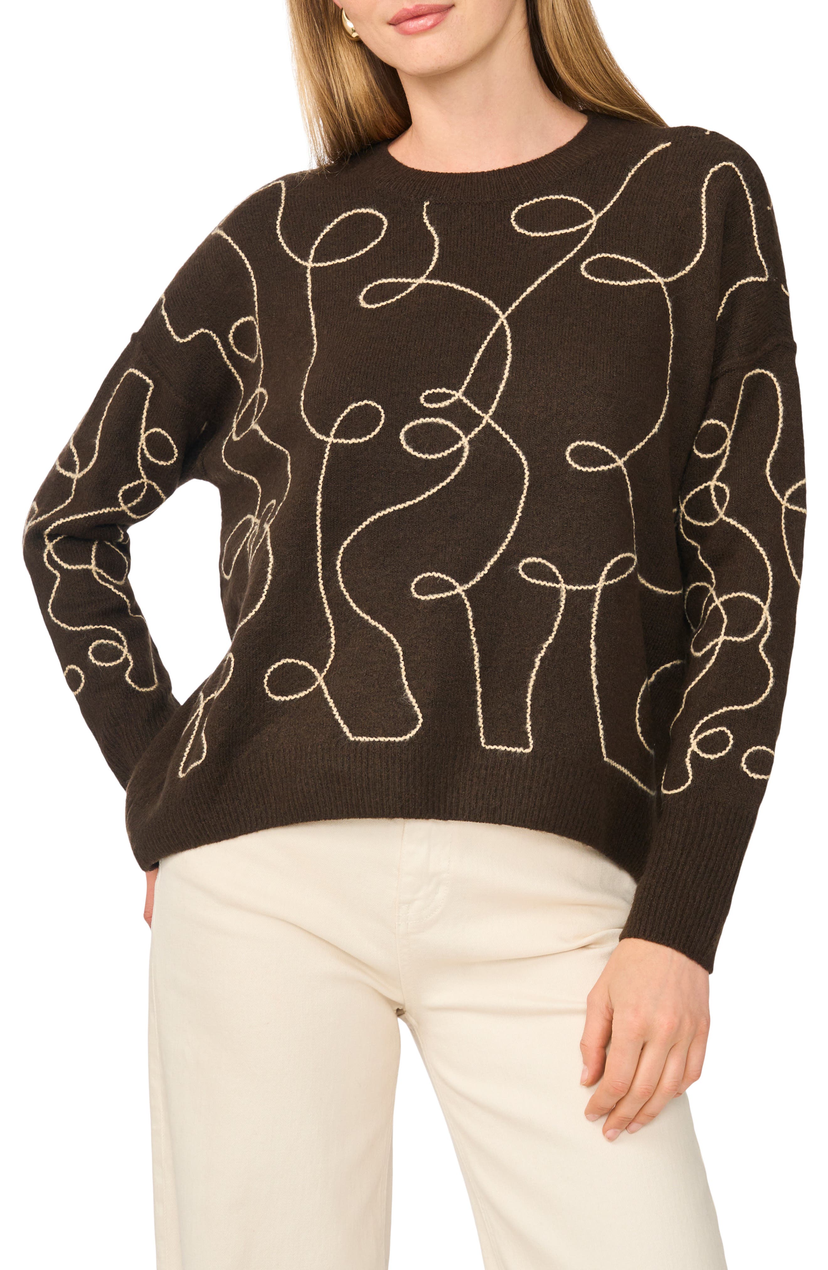 Embroidered Line Art Sweater