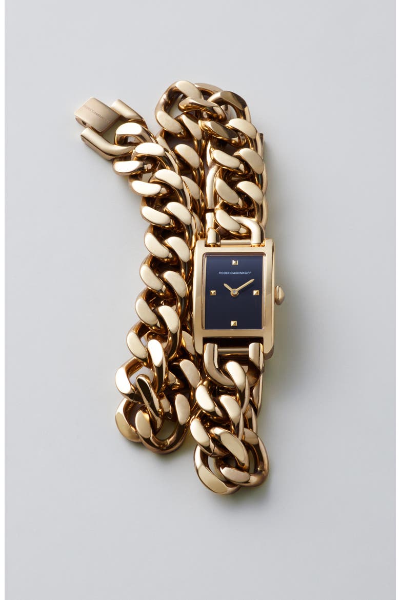 Moment Chain Wrap Bracelet Watch, 19mm x 30mm, Alternate, color, GOLD/ BLACK/ GOLD