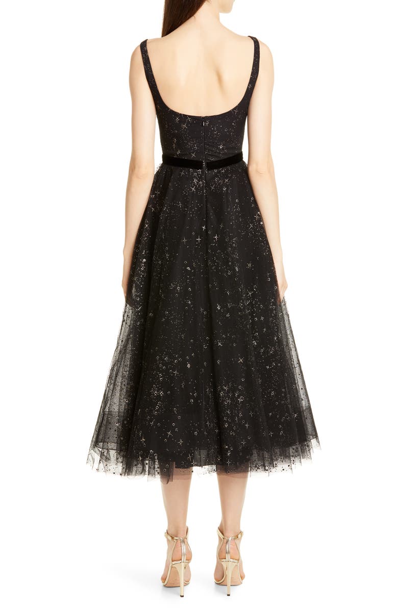 Marchesa Notte Glitter Star Tulle Cocktail Dress, Alternate, color,