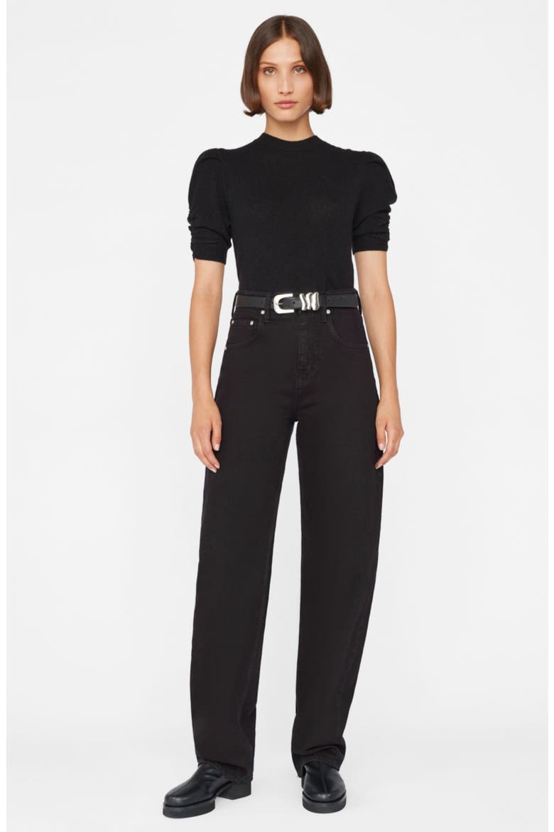 Ruched Sleeve Recycled Cashmere & Wool Sweater, Alternate, color, NOIR