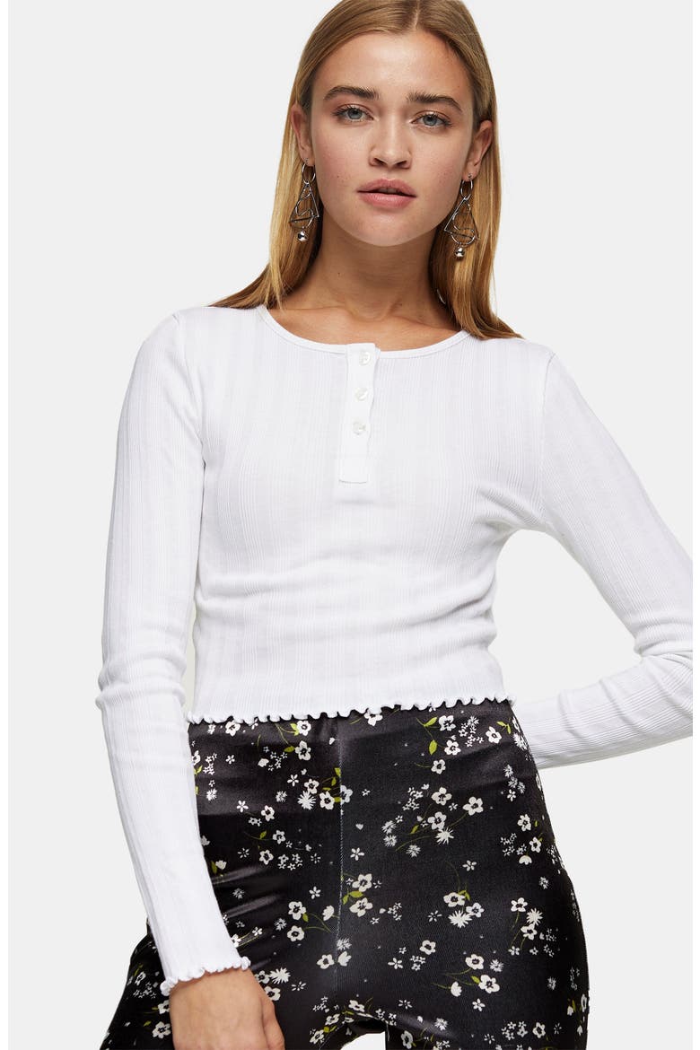 Long Sleeve Henley Crop Top, Alternate, color, WHITE