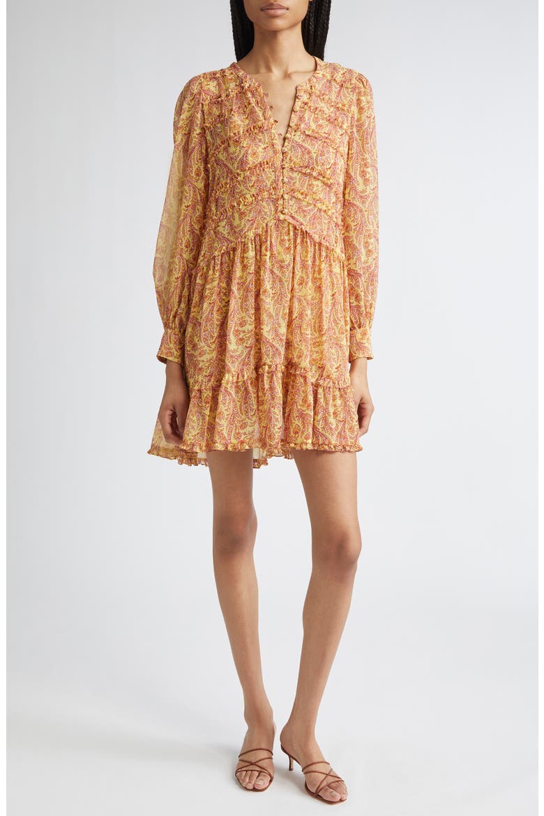 Rivie Charming Paisley Long Sleeve Minidress, Main, color, LEMON GRASS MULTI