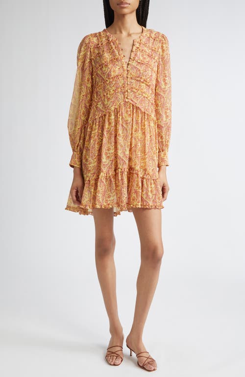 Cinq À Sept Rivie Charming Paisley Long Sleeve Minidress In Brown