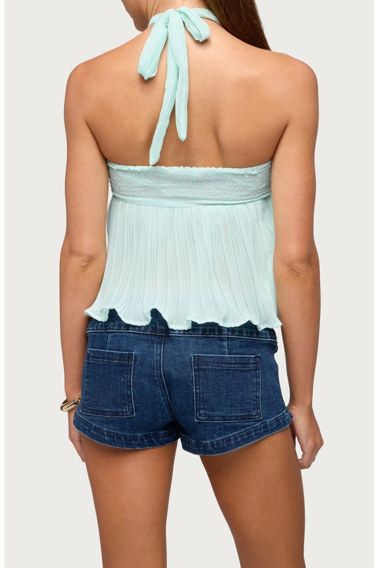 Pleated Chiffon Babydoll Halter Tank, Alternate, color, AQUA
