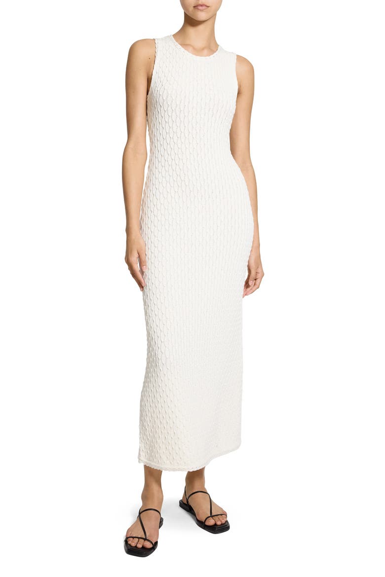 Orchard Texture Sleeveless Organic Cotton Knit Maxi Dress, Main, color, IVORY